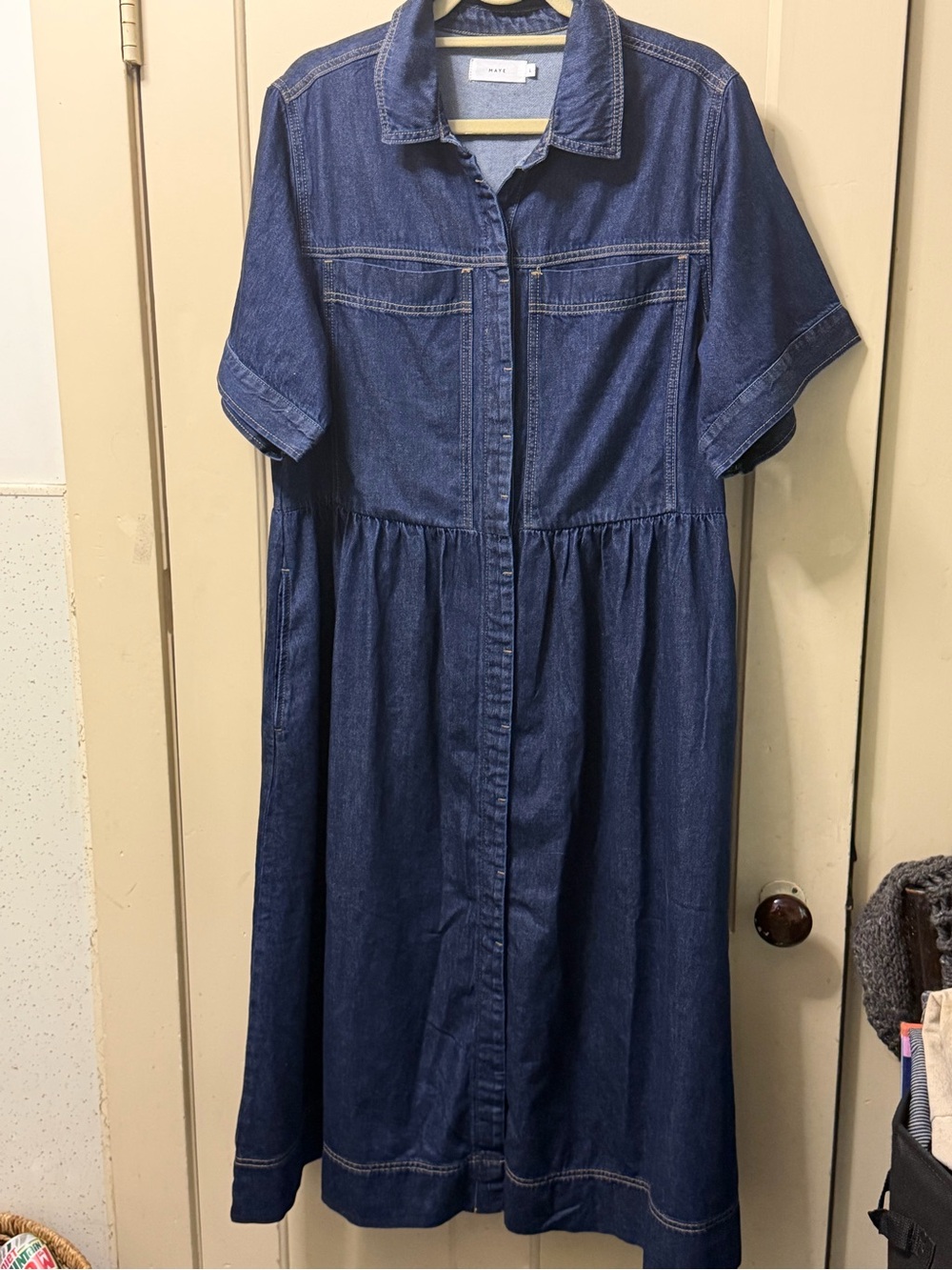 Classic Dark Blue Denim Shirt Midi Dress - Picture 4 of 6
